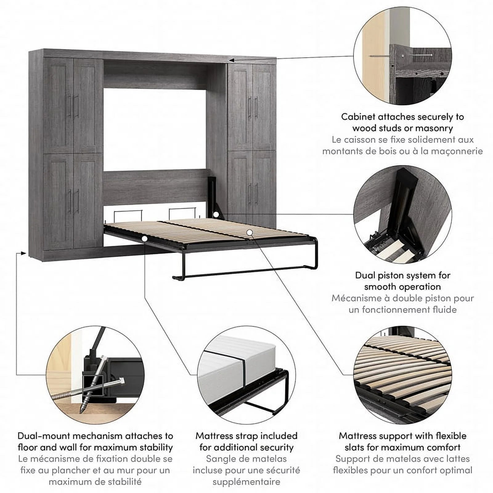 Full Murphy Bed with Storage Cabinets G943