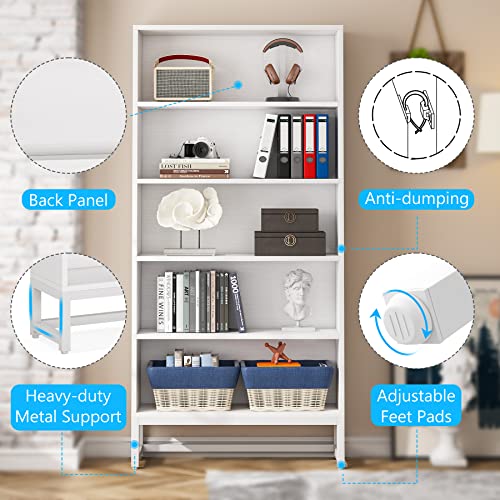 Tall Bookcase with LED Lights, 5-Tier Storage Shelves T8450