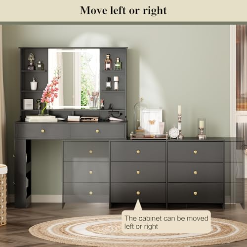 Large Makeup Vanity Desk with Mirror and Lights, 8 Drawers, Power Outlet B666