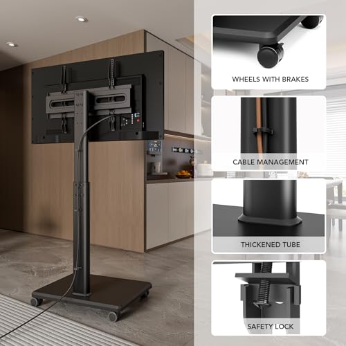 Rolling Floor TV Stand with Wheels, Height Adjustable for 27-65 Inch TVs B690