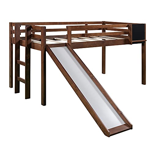 Wood House Loft Bed Frame with Slide and Storage Shelves Z806