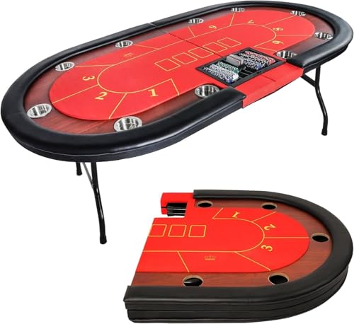 84" Foldable Poker Table with Chips Tray, 10 Player Oval, Green Felt U489