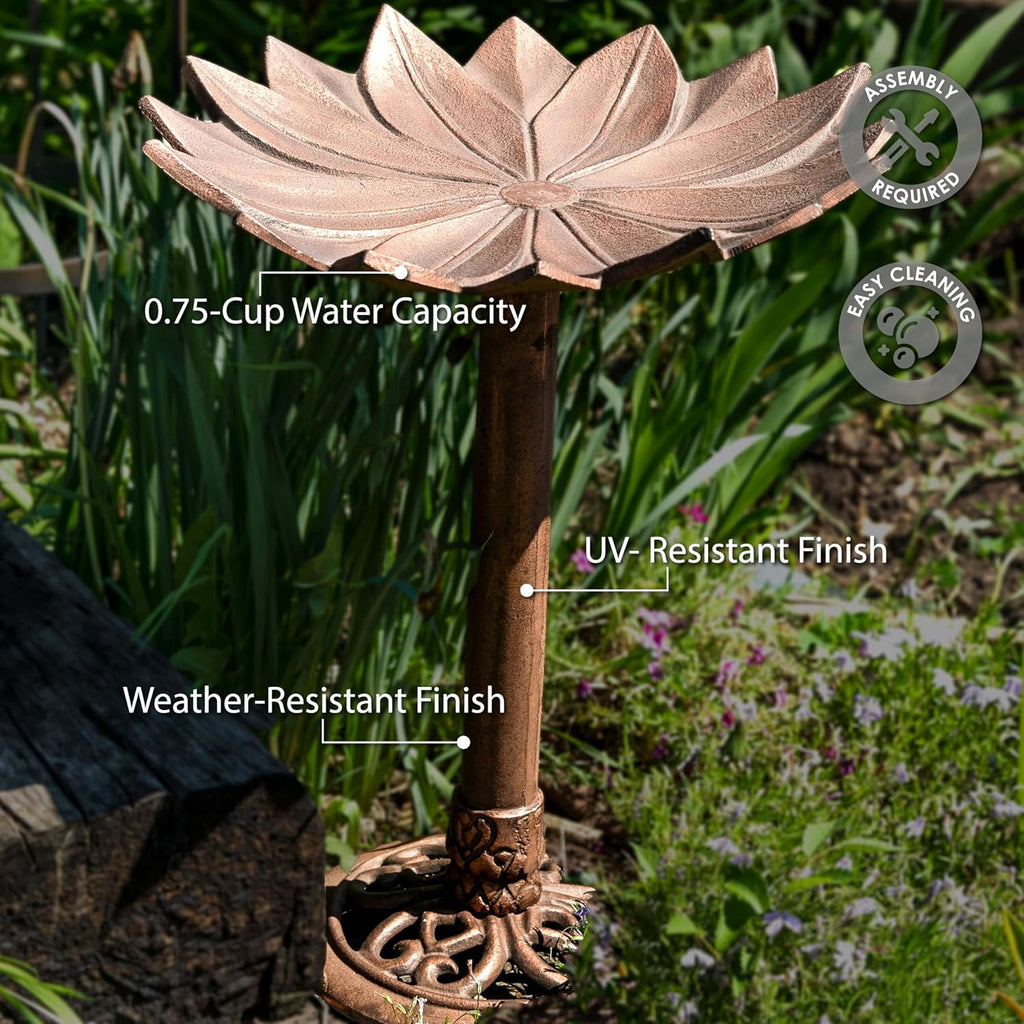 Copper Patina Metal Bird Bath with UV-Resistant Finish O8329
