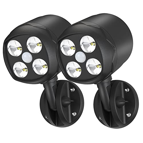 Motion Sensor Outdoor Lights Battery Powered, Waterproof Battery Operated Outdoor Lights, 6000K LED Spotlight Outdoor, 8W 600 LM Security Lights for Outside Garage and Yard (2 Packs)