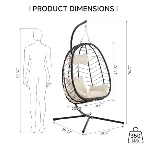 Outdoor Hanging Egg Chair with Stand and Cushion U91081