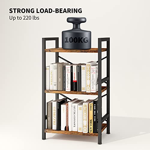 3 Tier Industrial Bookcase, Rustic Etagere Bookshelf for Living Room U5786