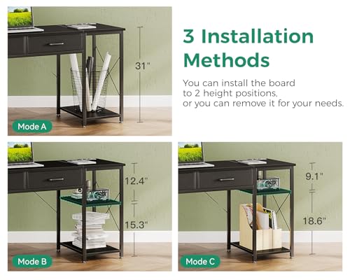Small Computer Desk with Drawers & Power Outlet for Bedroom, Home Office M131