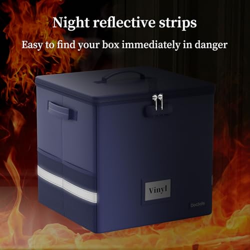 Vinyl Record Storage Box with Lock, Fireproof & Water Resistant, Holds 100+ 12-Inch Records H505
