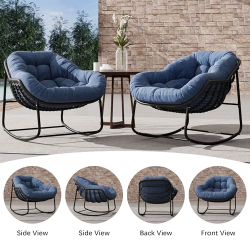 Wicker Egg Rocking Chair with Padded Cushion for Patio and Garden J177274
