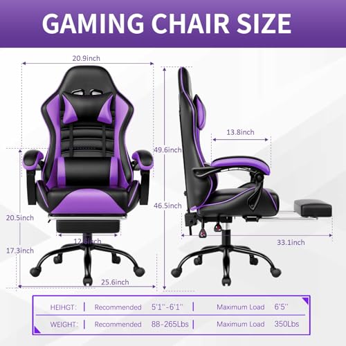Ergonomic Gaming Chair with Footrest, Reclining, Lumbar Support I1131