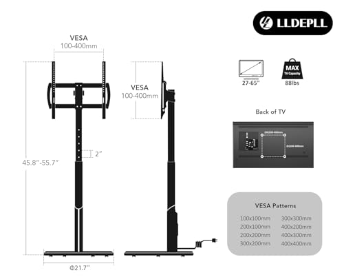 Mobile TV Stand with Power Outlet, Rolling Cart for 27-65 Inch Monitors, Height Adjustable H3227