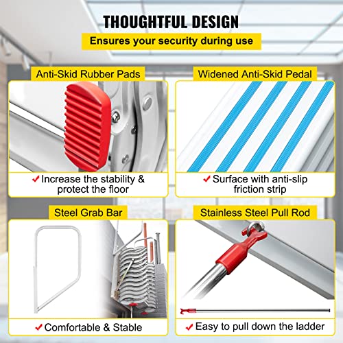 Attic Pull Down Stairs 12 Steps, Alloy Folding Access Ladder, 9.8 ft Height R43272