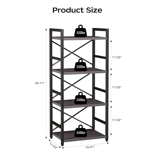 3 Tier Industrial Bookcase, Rustic Etagere Bookshelf for Living Room U5786