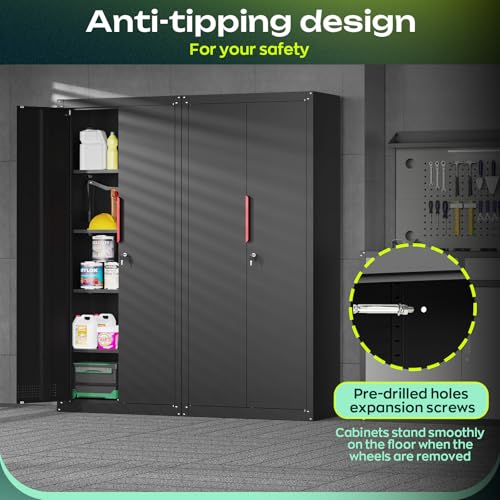 Metal Garage Storage Cabinet with 5 Adjustable Shelves and Wheels T460