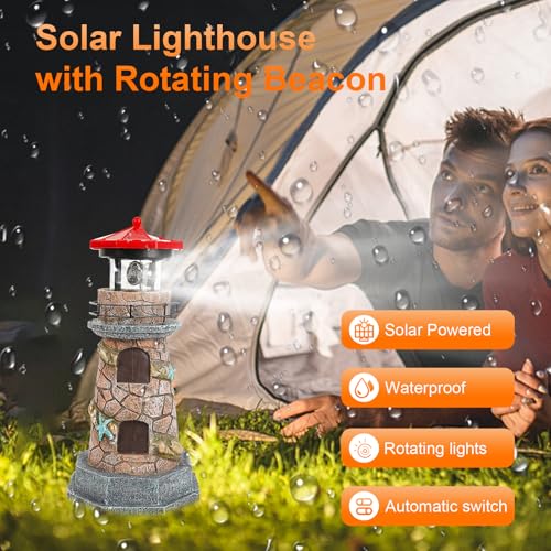 Solar Lighthouse with Rotating Beacon, 11.5" Outdoor Garden Decor R790