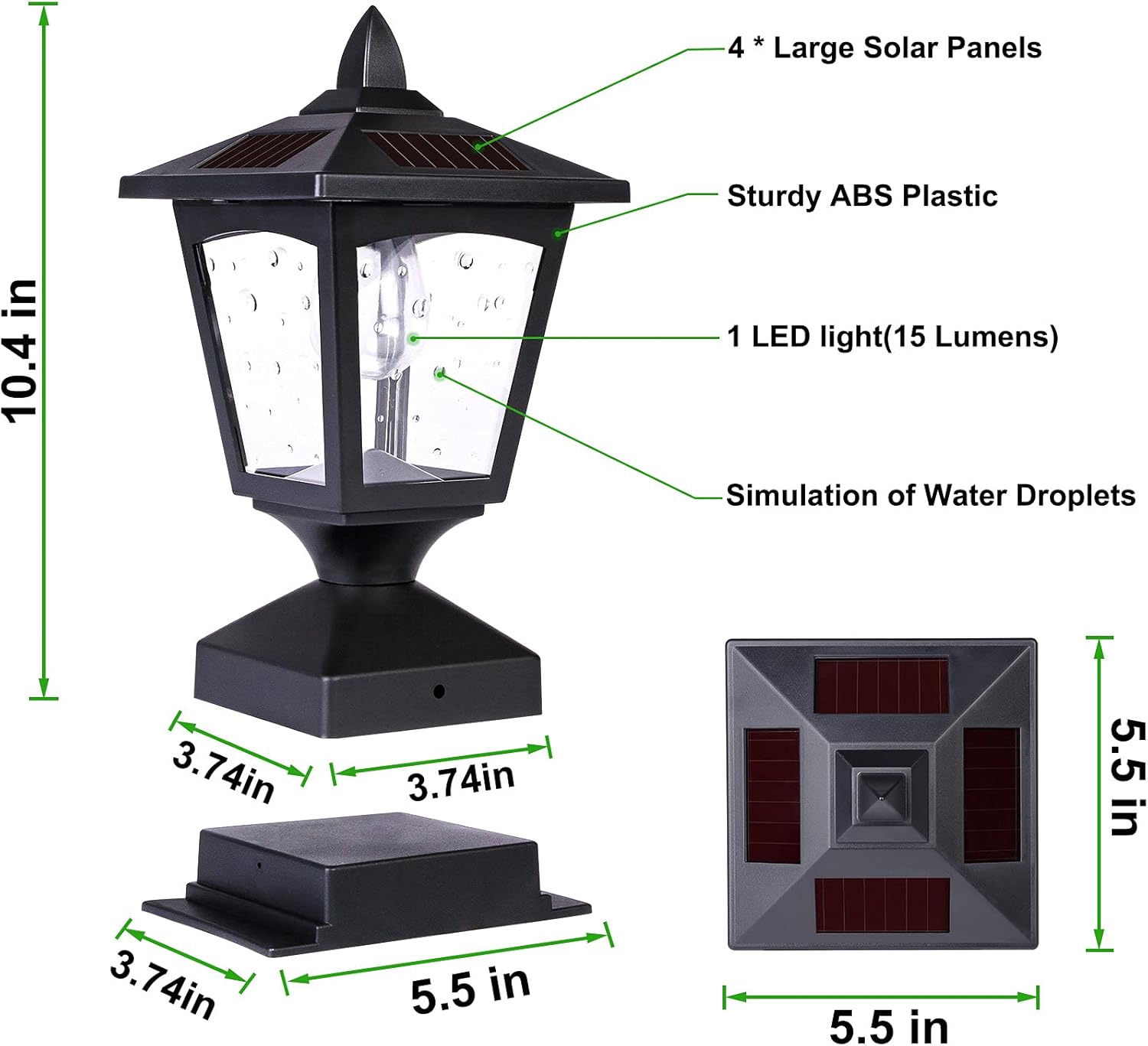 Solar Post Lights Outdoor, Waterproof for Wood Fence Deck Patio, 15 Lumens, Black K97604