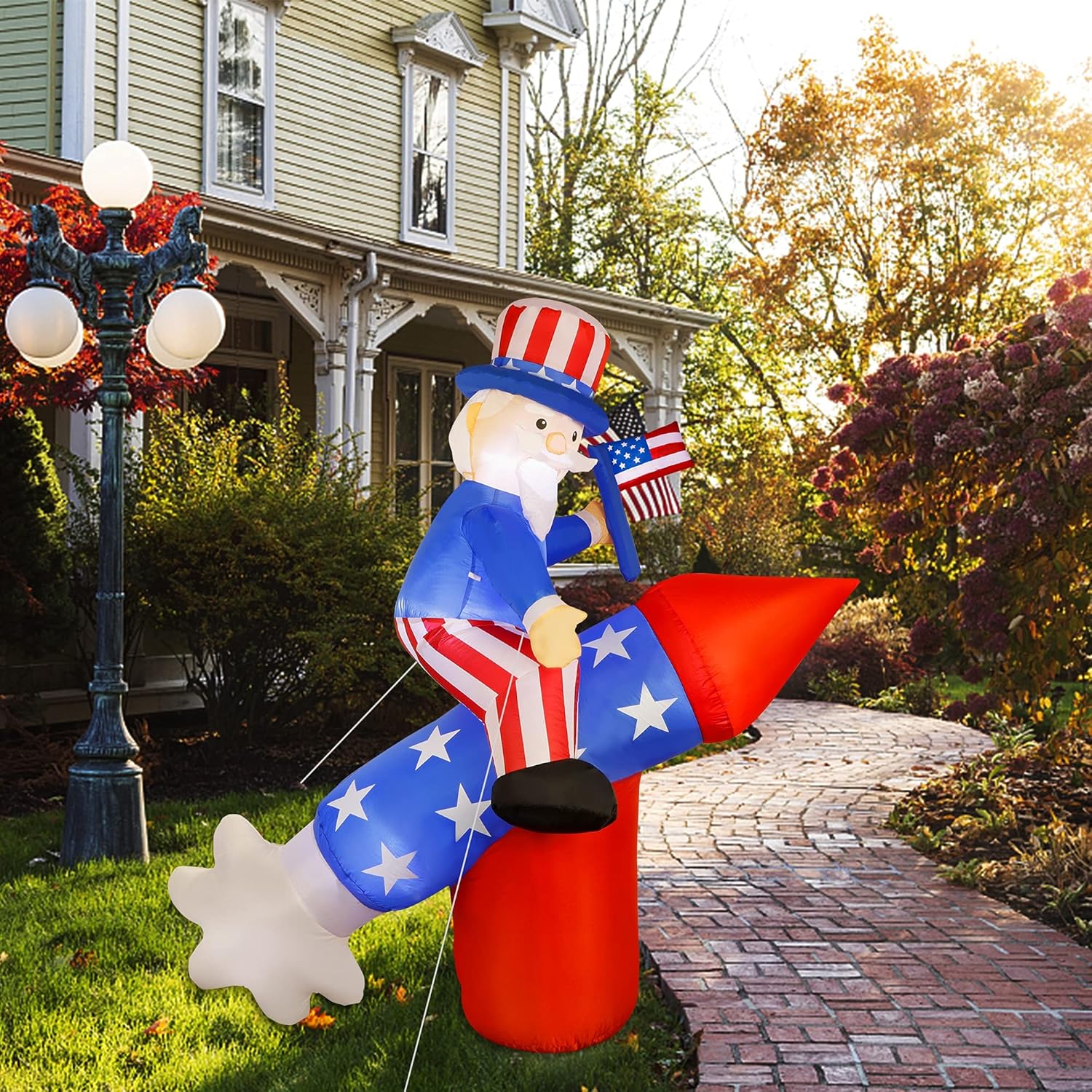 Patriotic Uncle Sam Inflatable with LED Lights for 4th of July Yard Decor Z69860