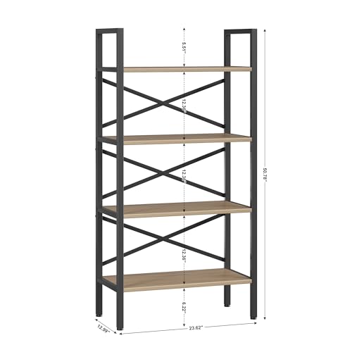 3 Tier Industrial Bookcase, Rustic Etagere Bookshelf for Living Room U5786