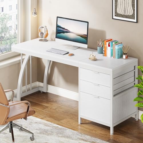 Computer Desk with 3 Drawers, 59-Inch Study Writing Table for Home Office E234