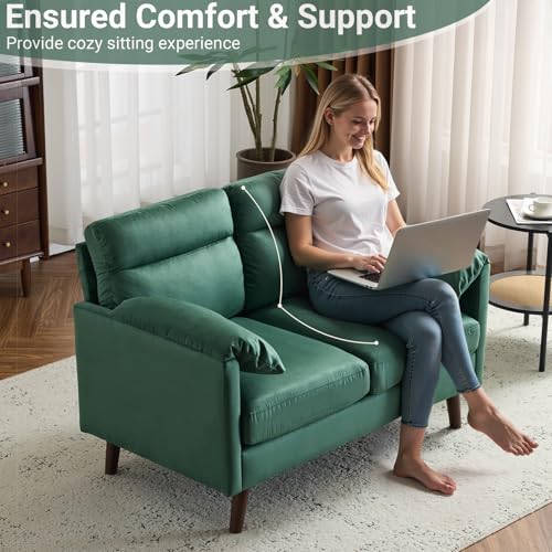 Mini Loveseat Sofa Couch with Suede Upholstery for Small Spaces, Beige S268011