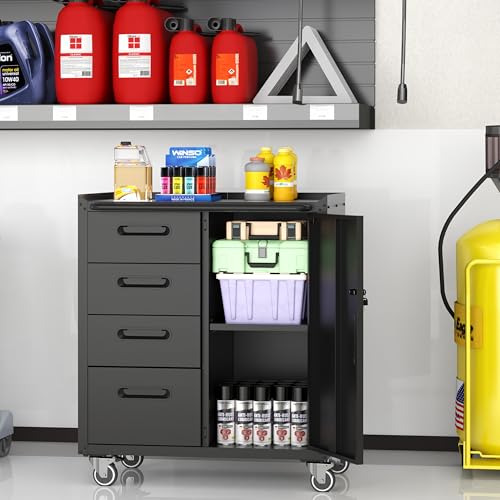 Rolling Tool Storage Cabinet with 4 Drawer and Locking Door U282375