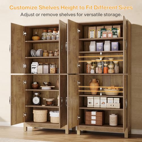 70" Tall Kitchen Pantry Cabinet with Adjustable Shelves, 6-Tier Storage Cabinet with Doors S4665