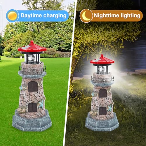 Solar Lighthouse with Rotating Beacon, 11.5" Outdoor Garden Decor R790