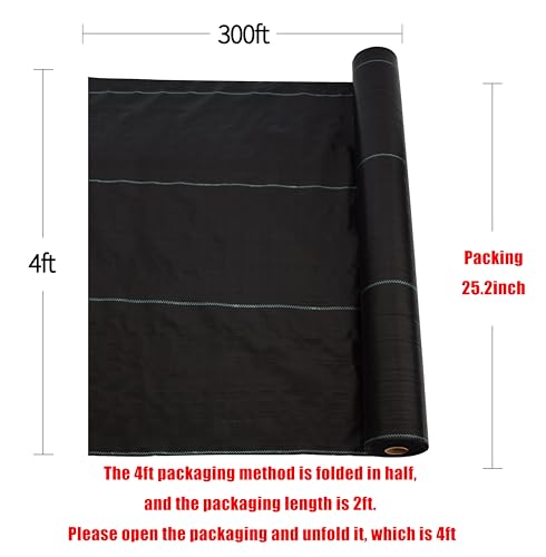 4ft x 300ft 3.5oz Black Weed Barrier Landscape Fabric, Dual-Layer Heavy-Duty for Garden Weed Control C3893