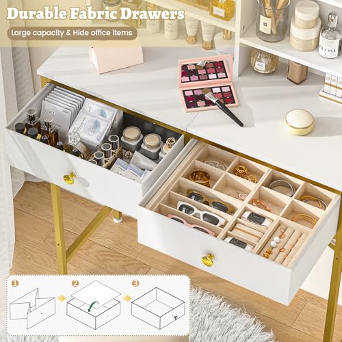 White Vanity Desk with 2 Drawers and Open Shelves B163