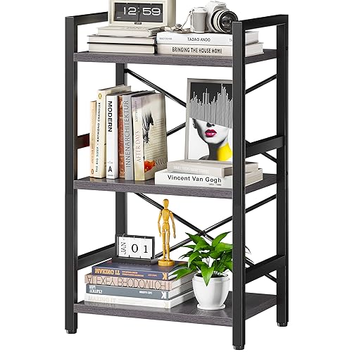 3 Tier Industrial Bookcase, Rustic Etagere Bookshelf for Living Room U5786