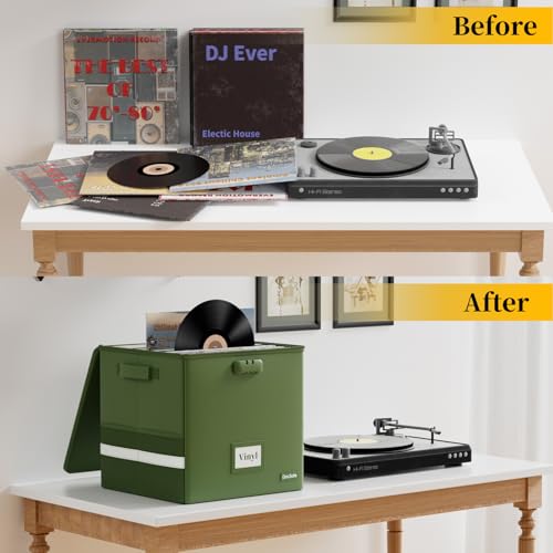 Vinyl Record Storage Box with Lock, Fireproof & Water Resistant, Holds 100+ 12-Inch Records H505