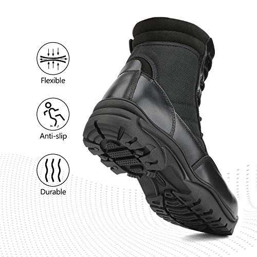 Men's Military Tactical Work Boots Side Zipper Leather Motorcycle Combat Boots N655026