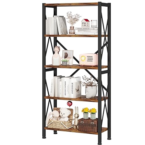 3 Tier Industrial Bookcase, Rustic Etagere Bookshelf for Living Room U5786