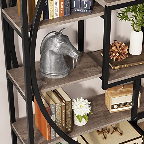 Industrial 5-Tier Etagere Bookcase, 70.8 inch Tall, 8 Open Shelves, Rustic Brown P8264