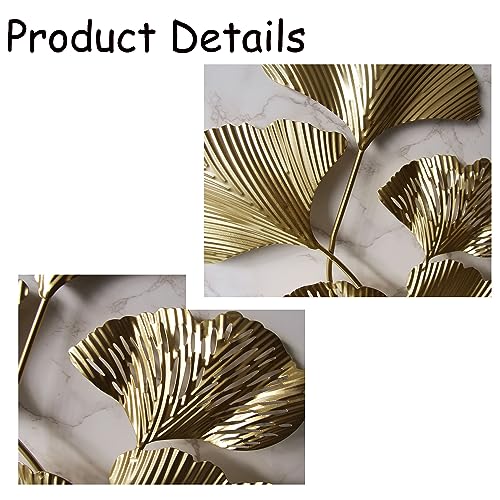 Gold Metal Ginkgo Leaf Wall Decor 3D Hanging Sculpture Z49322