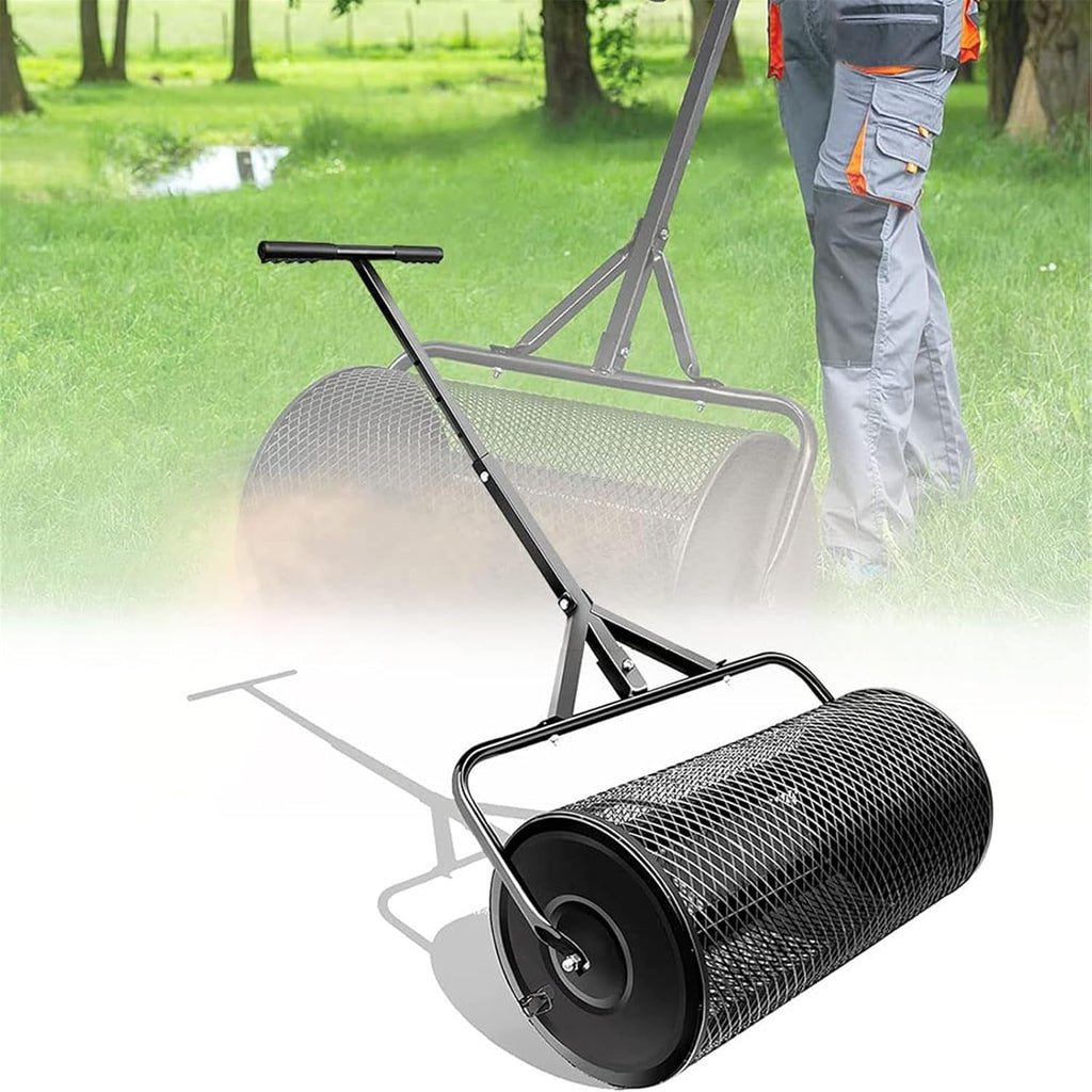 Peat Moss Spreader, Metal Mesh Manure Spreader with Adjustable T Shaped Handle, Fertilizer Spreaders, Top Soil Spreader for Lawn and Garden