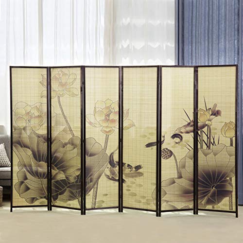 4-Panel Folding Bamboo Room Divider with Cherry Blossom Scene B61114