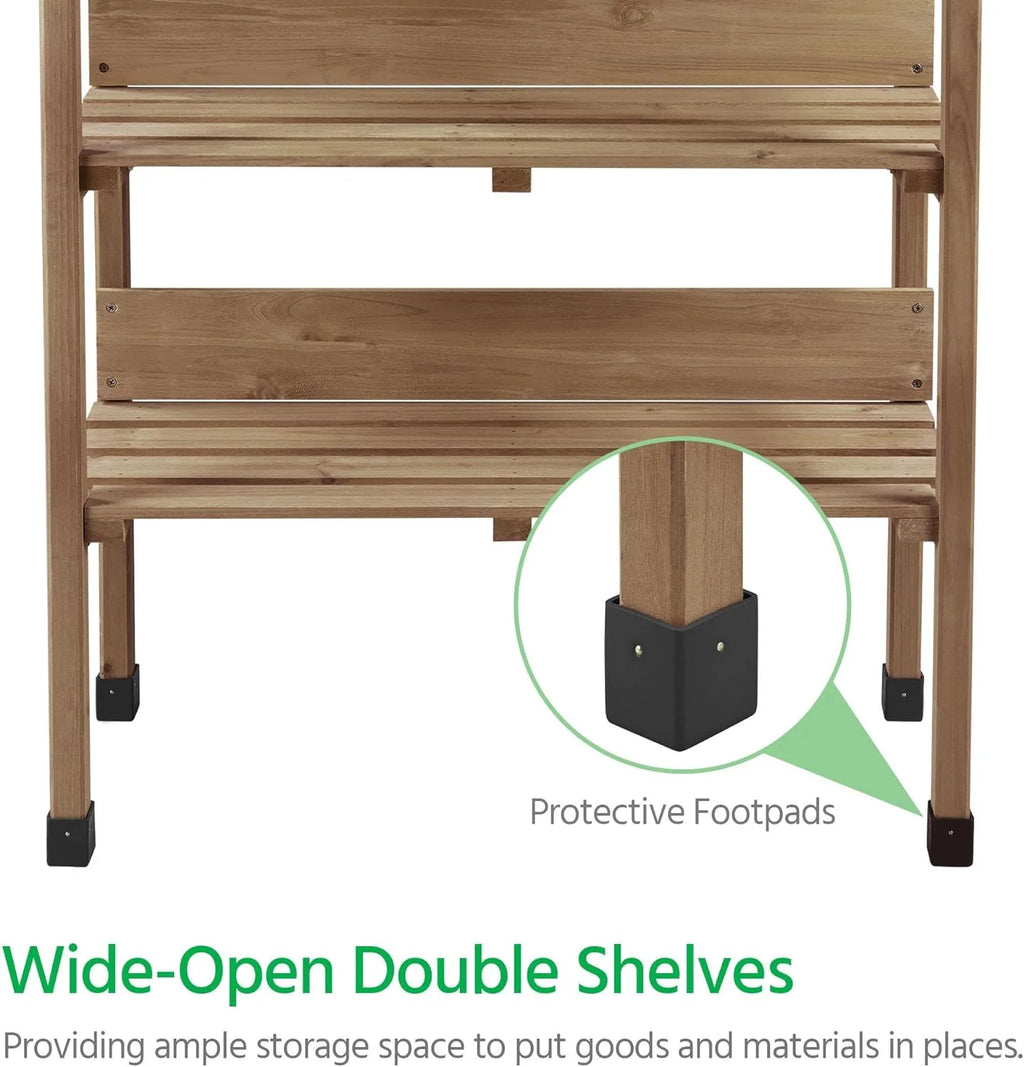 Wooden Potting Bench Table with Metal Tabletop and Storage Shelf A212159