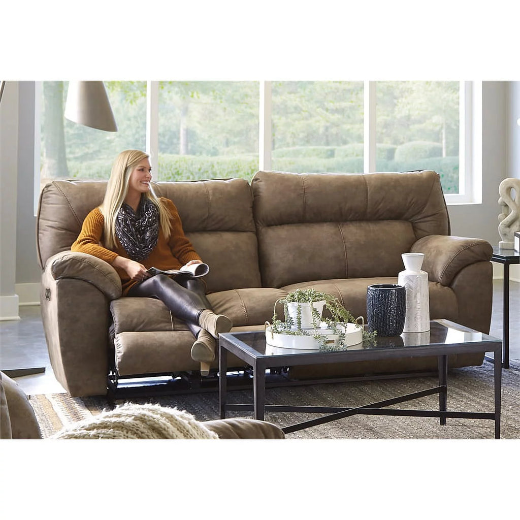 Power Reclining Sofa in Brown Polyester Fabric E4367