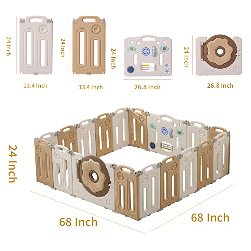 Foldable Baby Playpen with Safety Gate, 18 Panels for Indoor Use Q7069