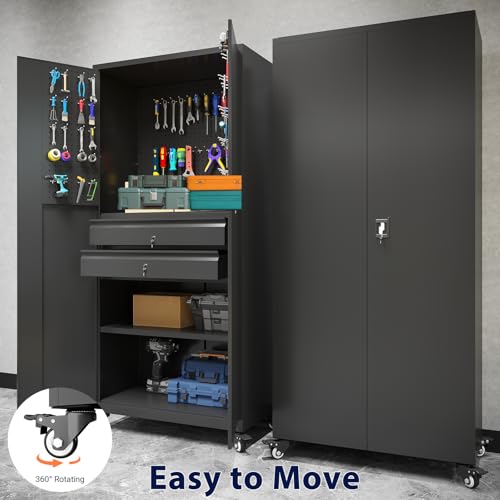 Metal Garage Storage Cabinet with Drawers and Wheels P6852