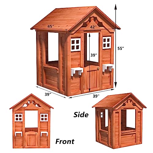 Outdoor Wood Playhouse for Kids Ages 3-6 with Door and Windows K869699
