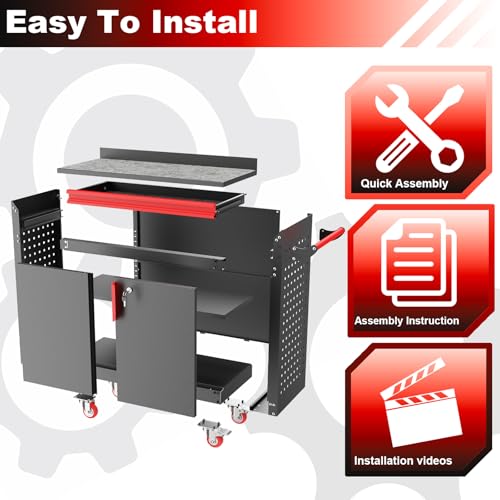 Metal Garage Storage Cabinet with 5 Adjustable Shelves and Wheels T460
