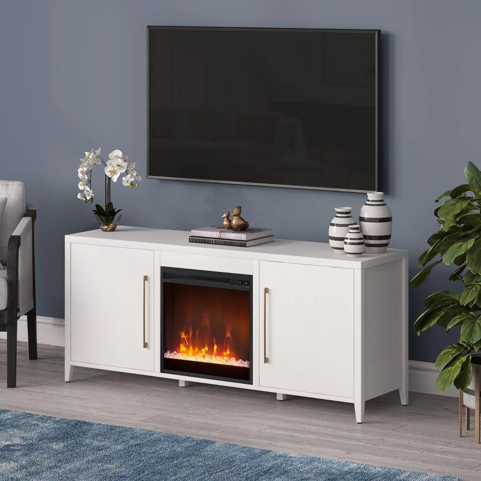 Rectangular TV Stand with Fireplace for TVs up to 65", White O935646