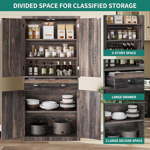 72" Tall Kitchen Pantry Cabinet with Barn Doors and Adjustable Shelves R388