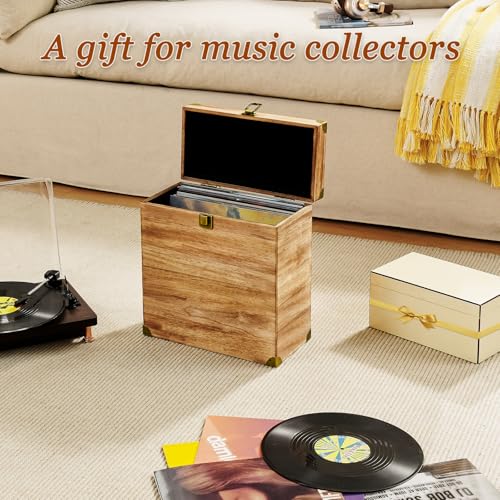 Vinyl Record Storage Box, Wooden LP Case, Holds 40 Records A496196