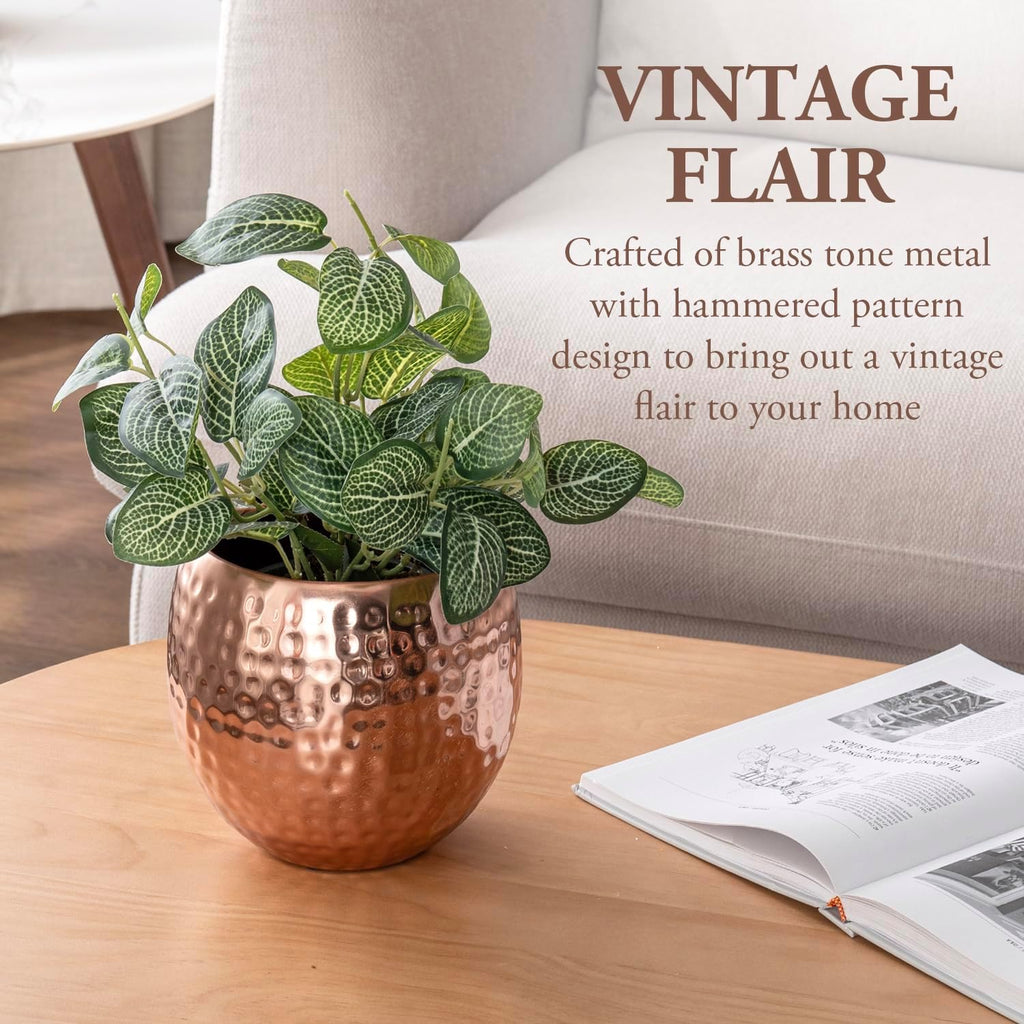 6.5 Inch Hammered Copper Tone Metal Planter Pot I502