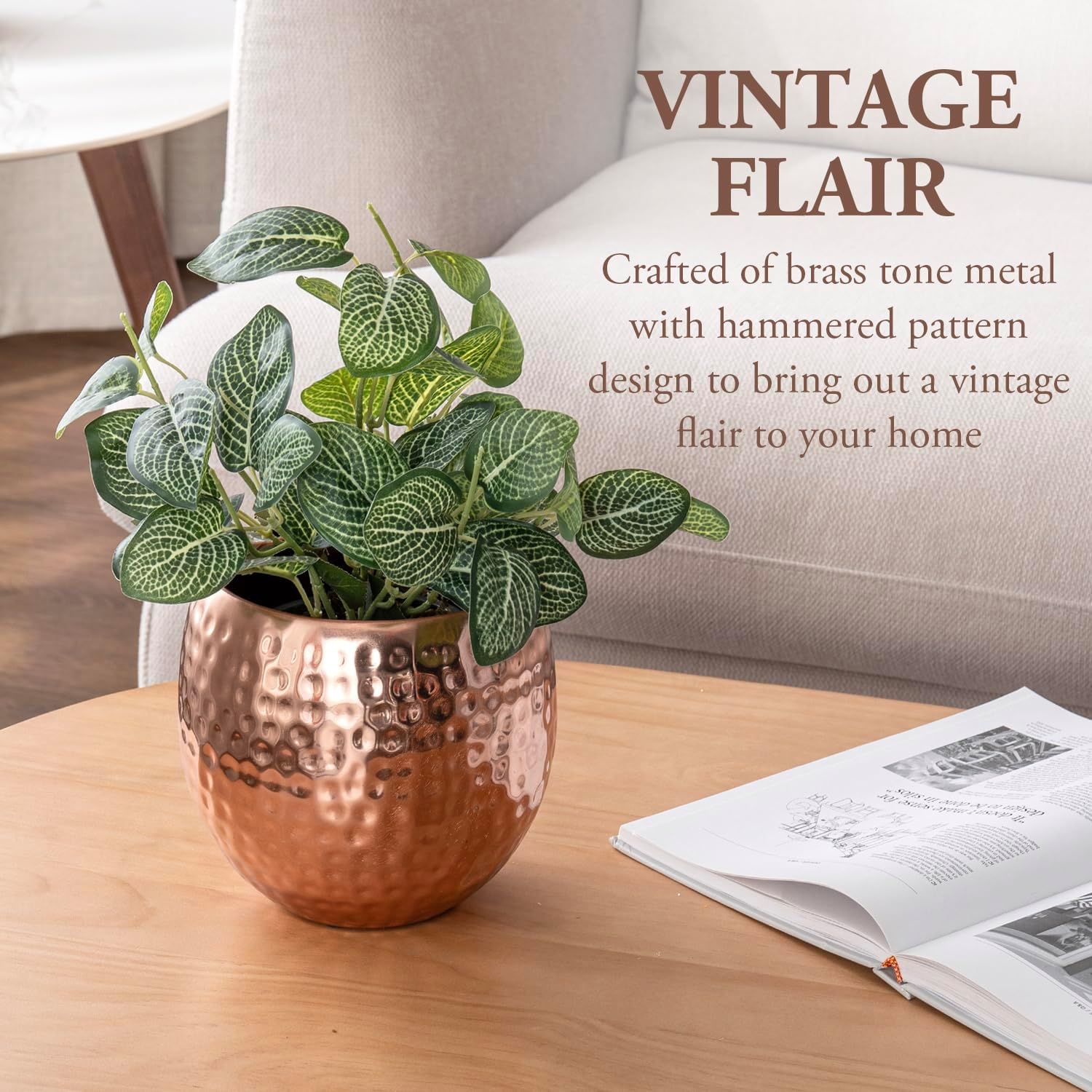 6.5 Inch Hammered Copper Tone Metal Planter Pot I502