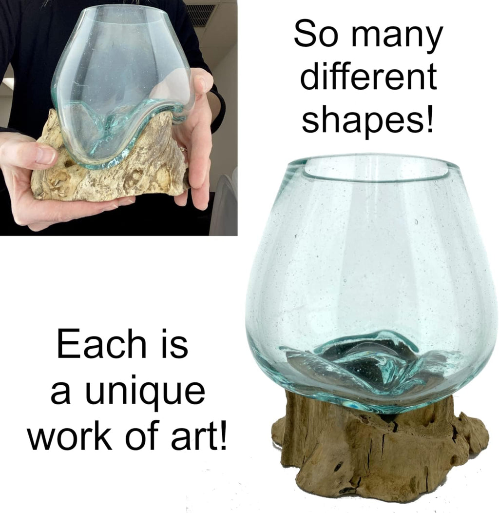 Melted Glass Bowl Terrarium Planter with Driftwood, 7-8" C57512
