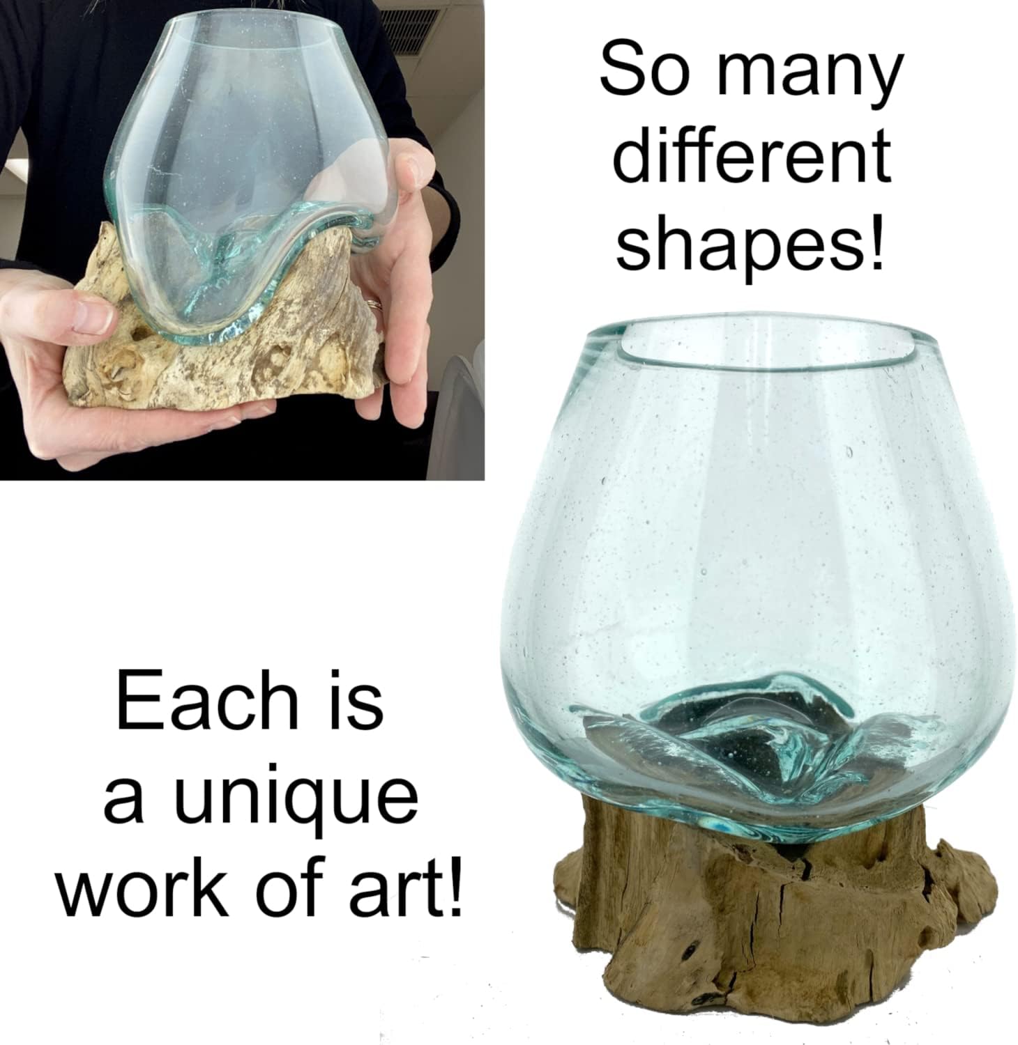 Melted Glass Bowl Terrarium Planter with Driftwood, 7-8" C57512